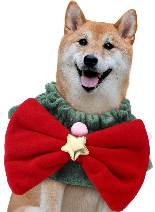 طوق إكليل عيد الميلاد للكلاب من SilTriangle، منديل عيد الميلاد للكلاب من فصيلة البلدغ الفرنسي واللابرادور، أزياء تنكرية للحيوانات الأليفة، إكسسوارات ملابس عيد الميلاد مرنة للحيوانات الأليفة، مناسبة للكلاب والقطط متوسطة وكبيرة الحجم، طوق مزين بفيونكة حمراء - Image 2